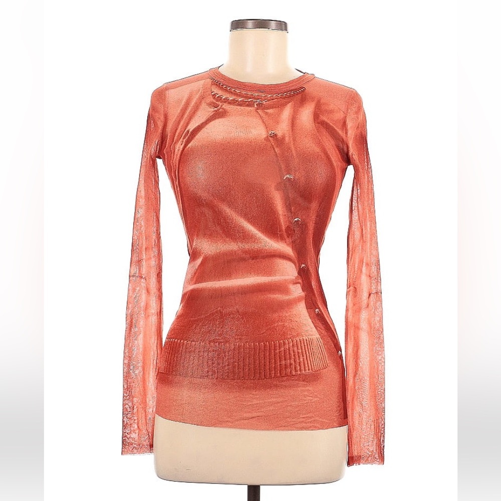 Jean Paul GAULTIER trompe l'oeil cardigan pearl necklace, red nuance Y2K size M